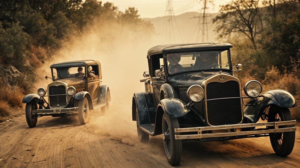 Vintage Cars Running Moonshine: Hyperrealistic Cinematic Sti...