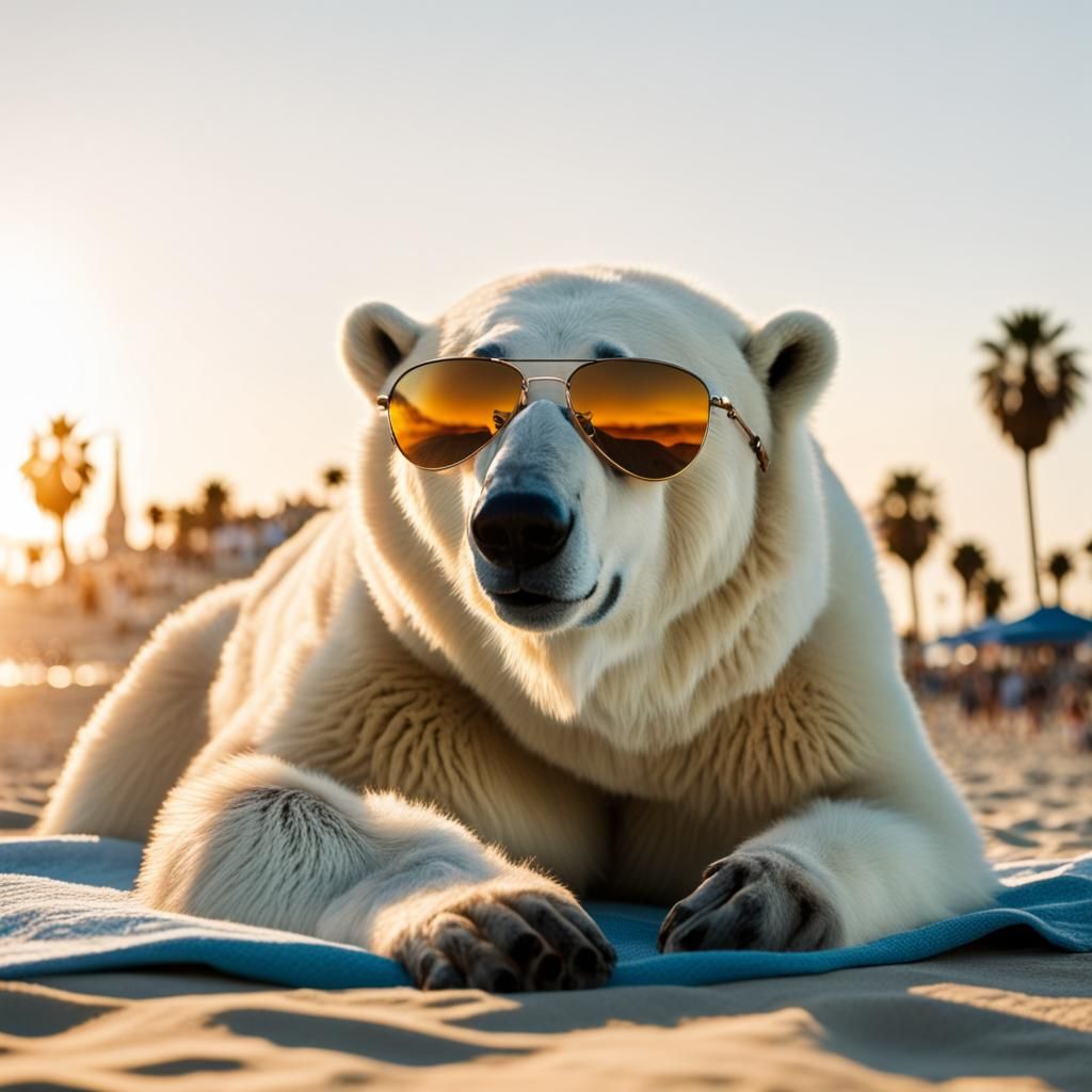 Polar Bear on Venice Beach at Golden Hour