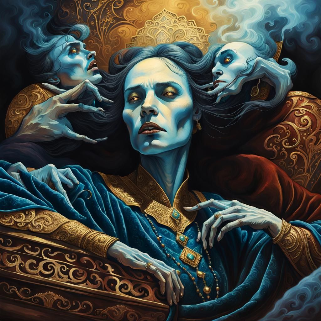 Vampire Genie in Coffin: Dark Fantasy Portrait