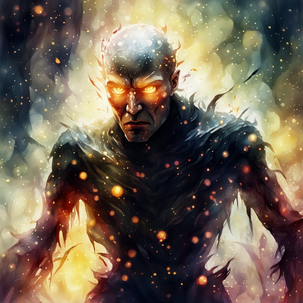 Angry Transparent Humanoid in Dark Fantasy Watercolor