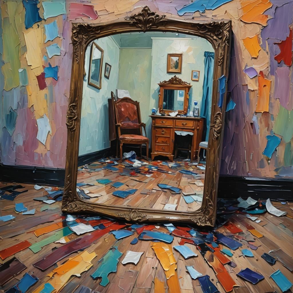 Cursed Mirror Shattered: Expressionist Oil Painting