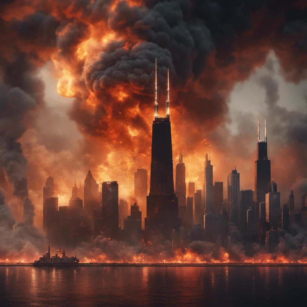 Apocalyptic Chicago Skyline with Intricate Mech Details