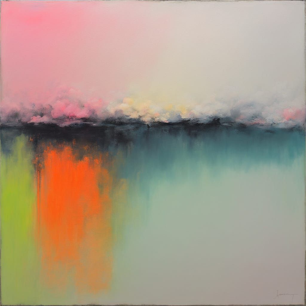 Softly Radiant Abstract Landscape in Neon and Misty Hues