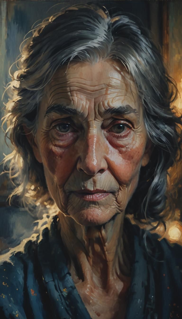 Impressionist Portrait of an Old Lady in Golden Light