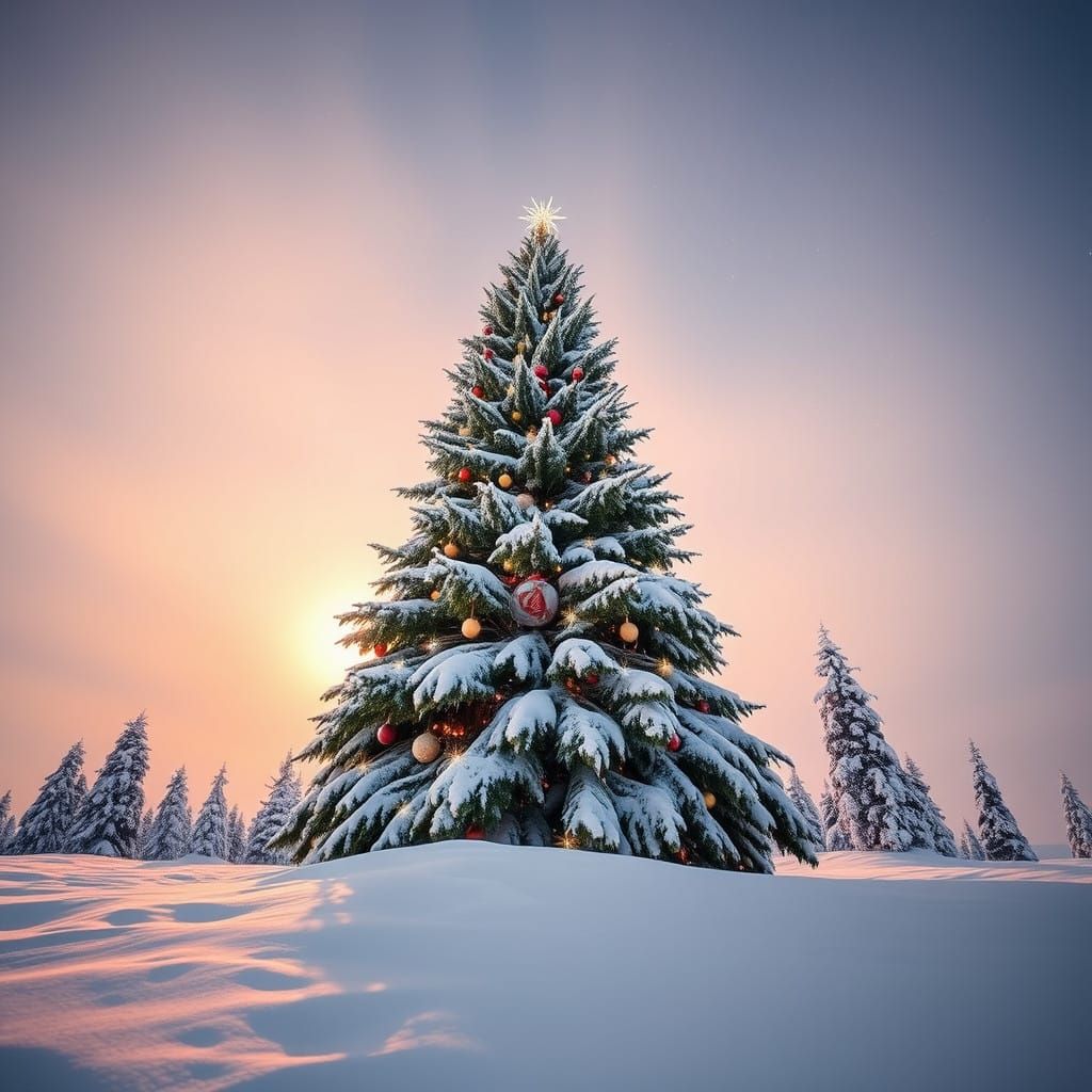 Majestic Snow-Covered Christmas Tree at the North Pole in Cy...