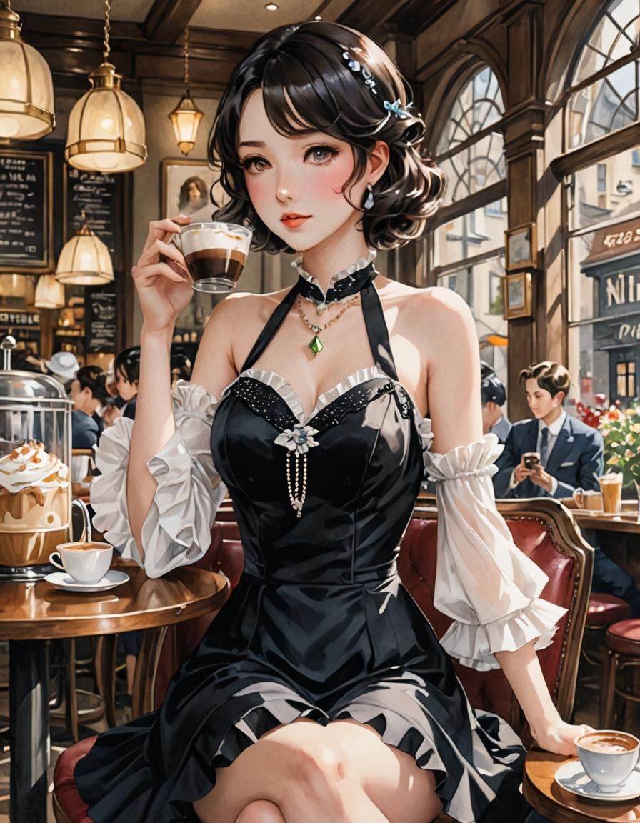 Cafe Mocha: Watercolour Art Deco Anime Style