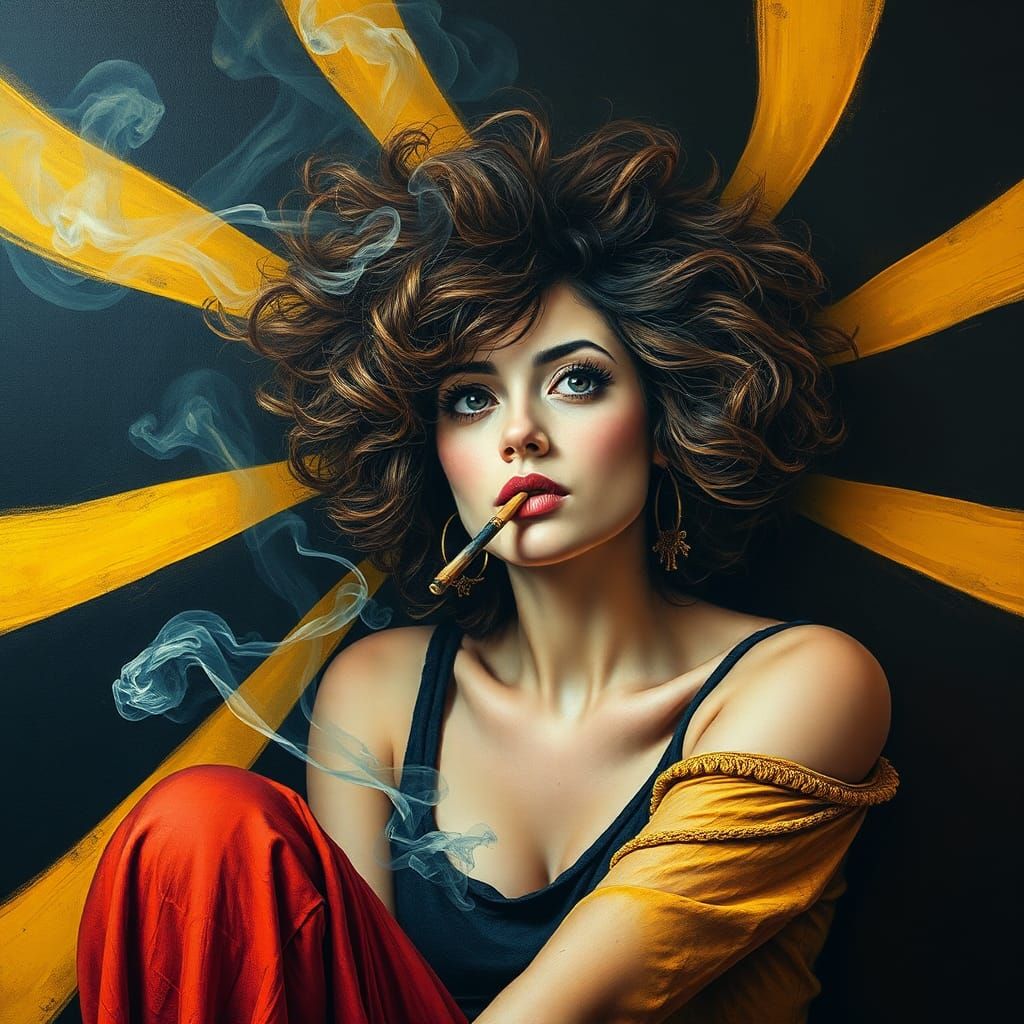 Psychedelic Woman Smoking Joint in Surrealist Matte Painting