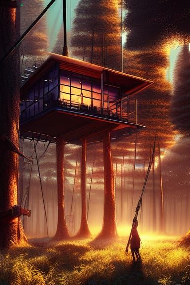 Futuristic Treehouse in Cyber Forest: Cell-Shaded Concept Ar...