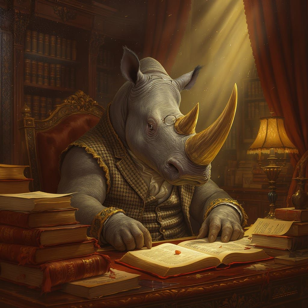 Victorian Rhino Reads Ancient Books: Heroic Fantasy Painting