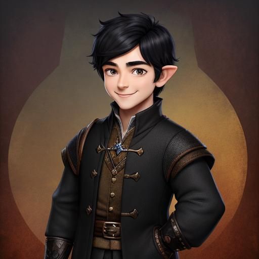 Cute Halfling Boy with Scholarly Clothing in Fantasy Style