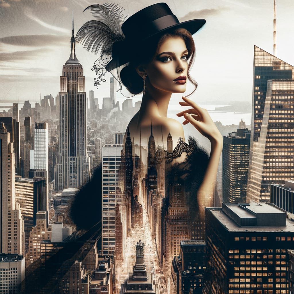 Stunning 80s NYC Lady in Double Exposure