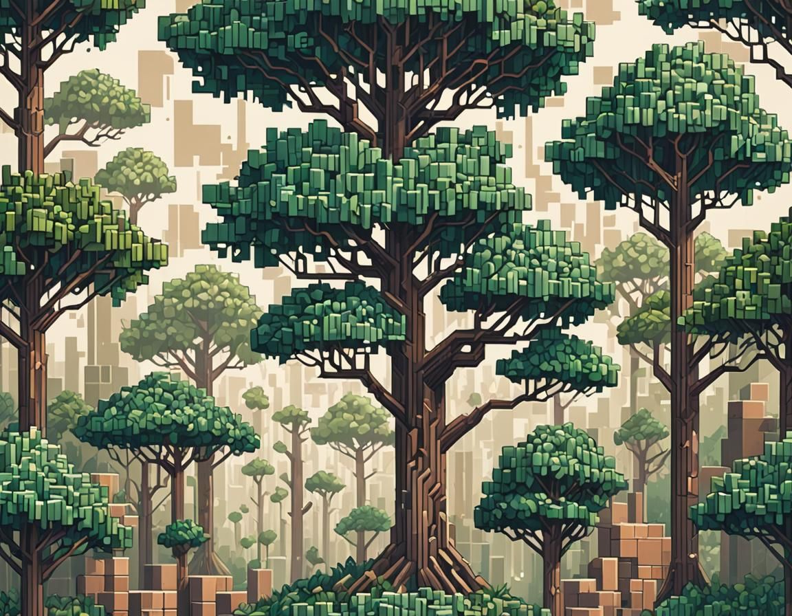 Fantasy Tree in Geometric Pixel Art Style