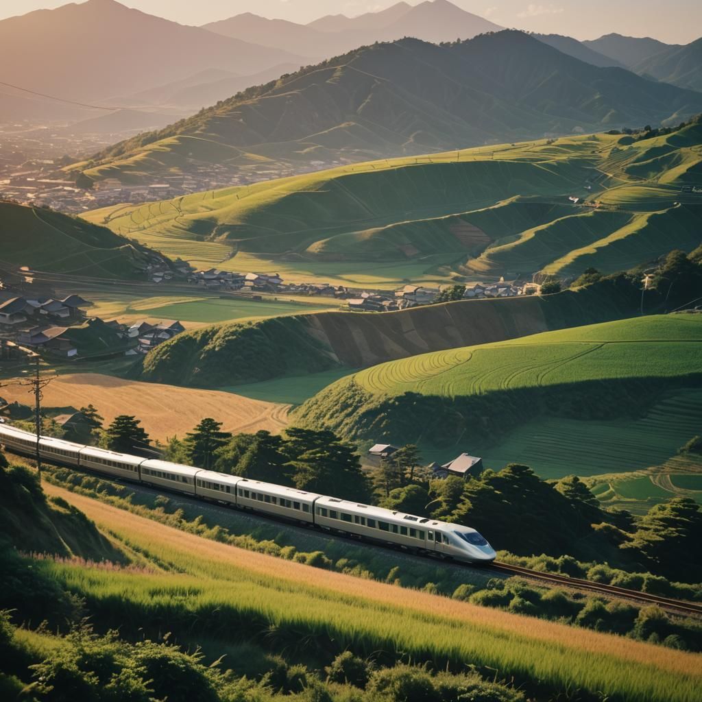 Shinkansen Train Glides Through Rural Japan: Cinematic