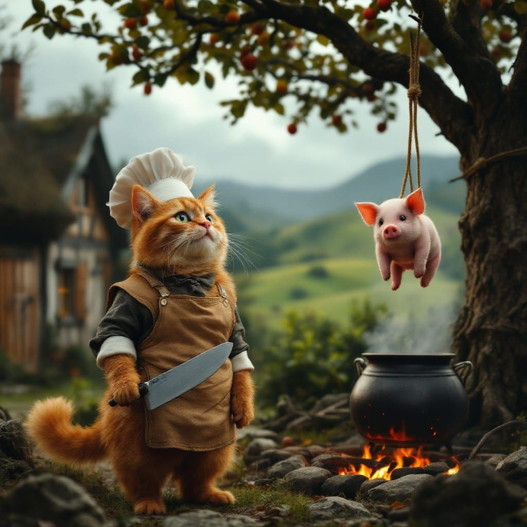 Ginger Cat Chef in Surreal Scene