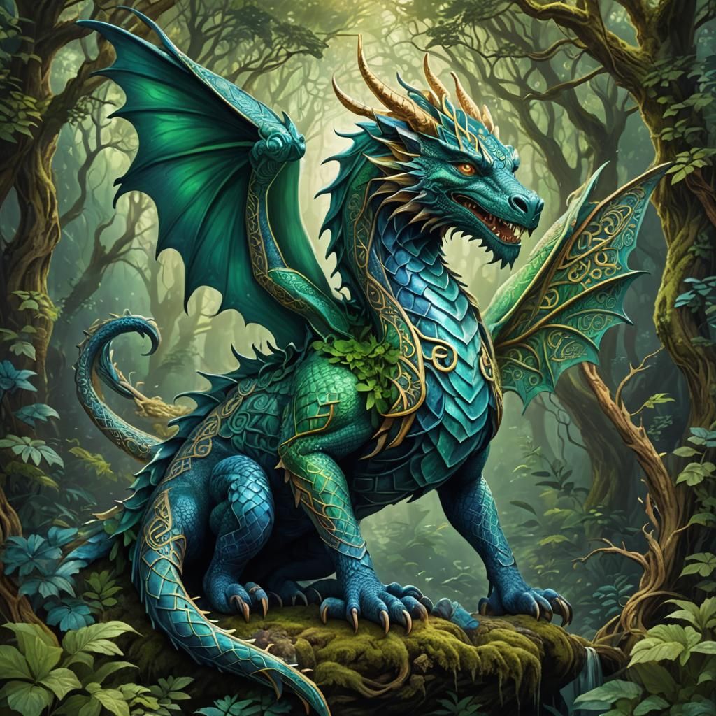Celtic Knotwork Dragon in Mystical Forest