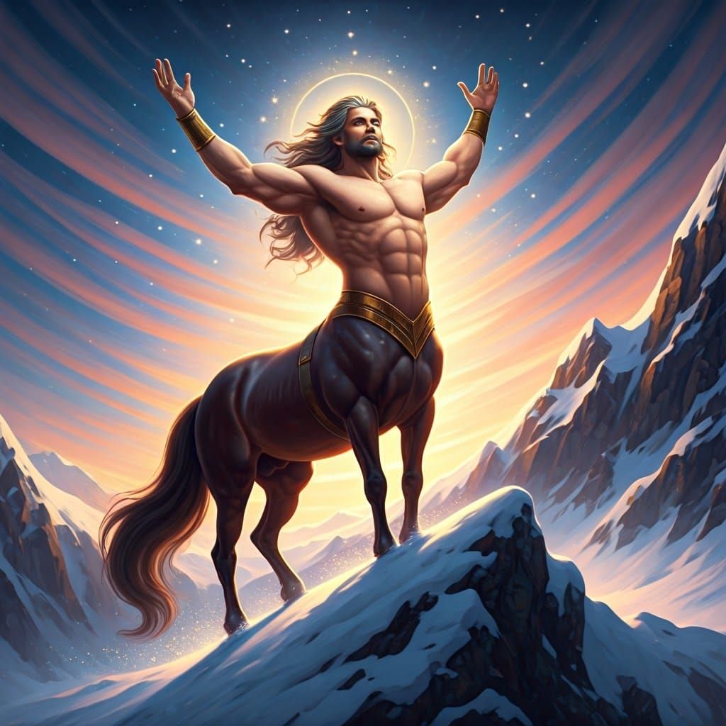 Triumphant Centaur Celebrates on Mountain Peak