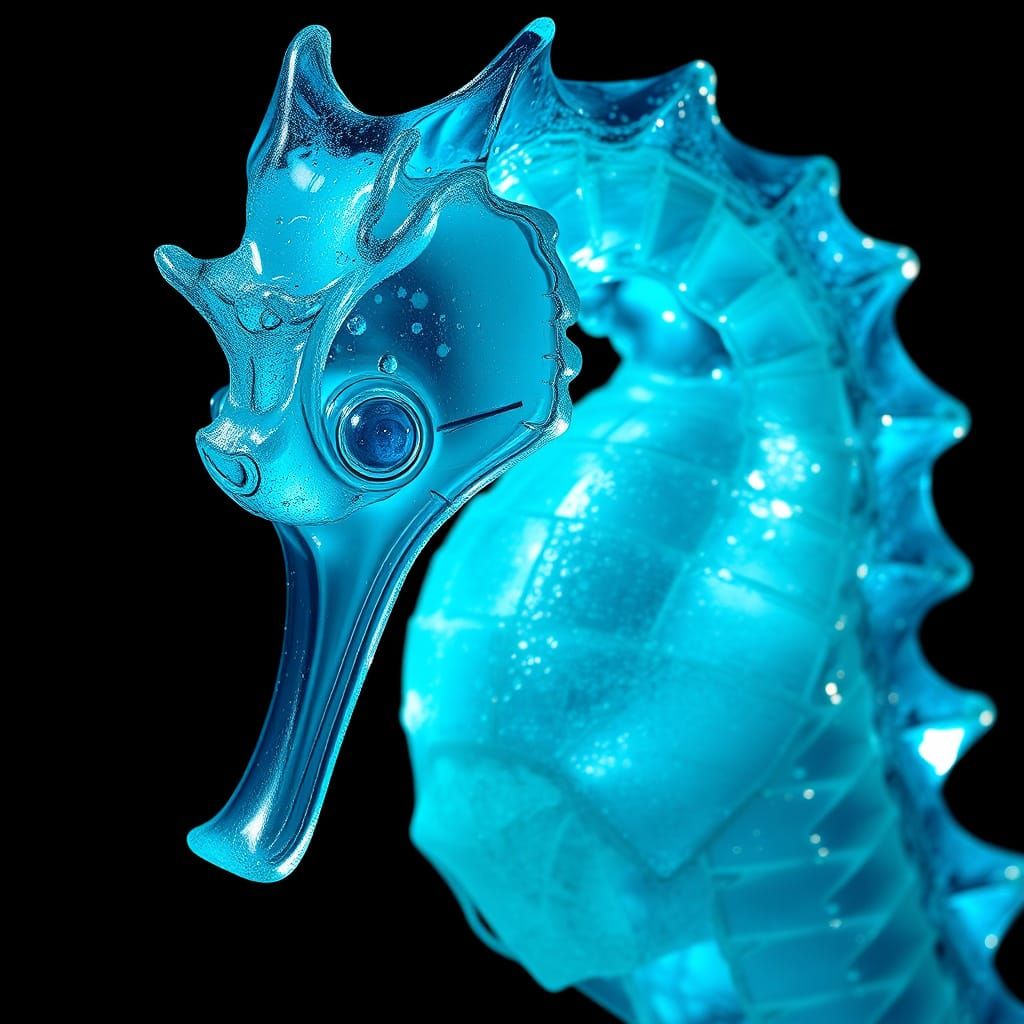 Sea Glass Seahorse: Hyperrealistic Splash Art