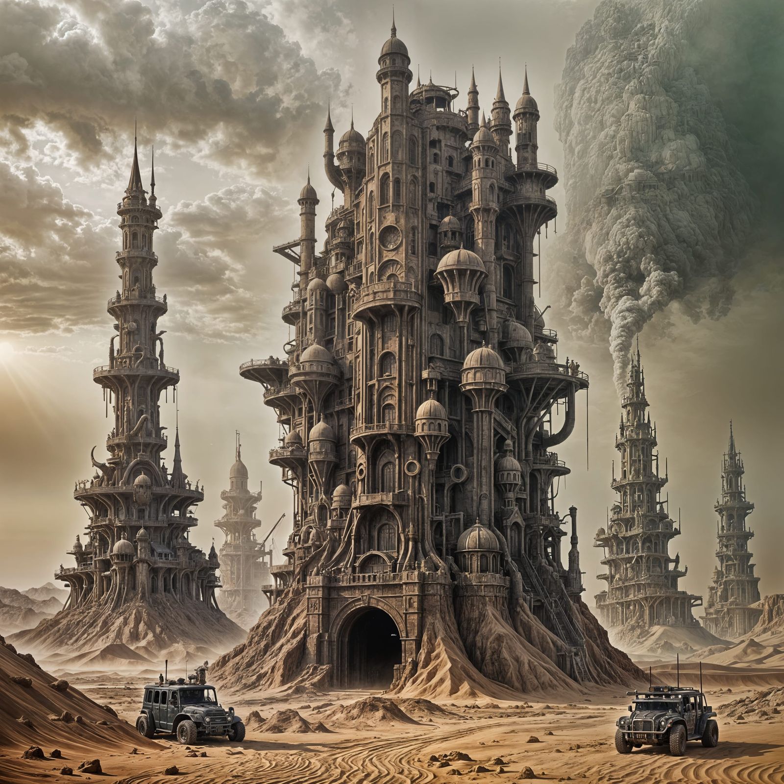 Archaic Desert City with Land Steamboat