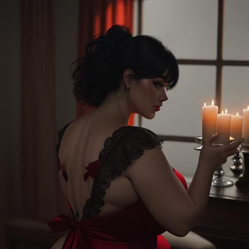 Seductive Curvy Woman in Candlelight