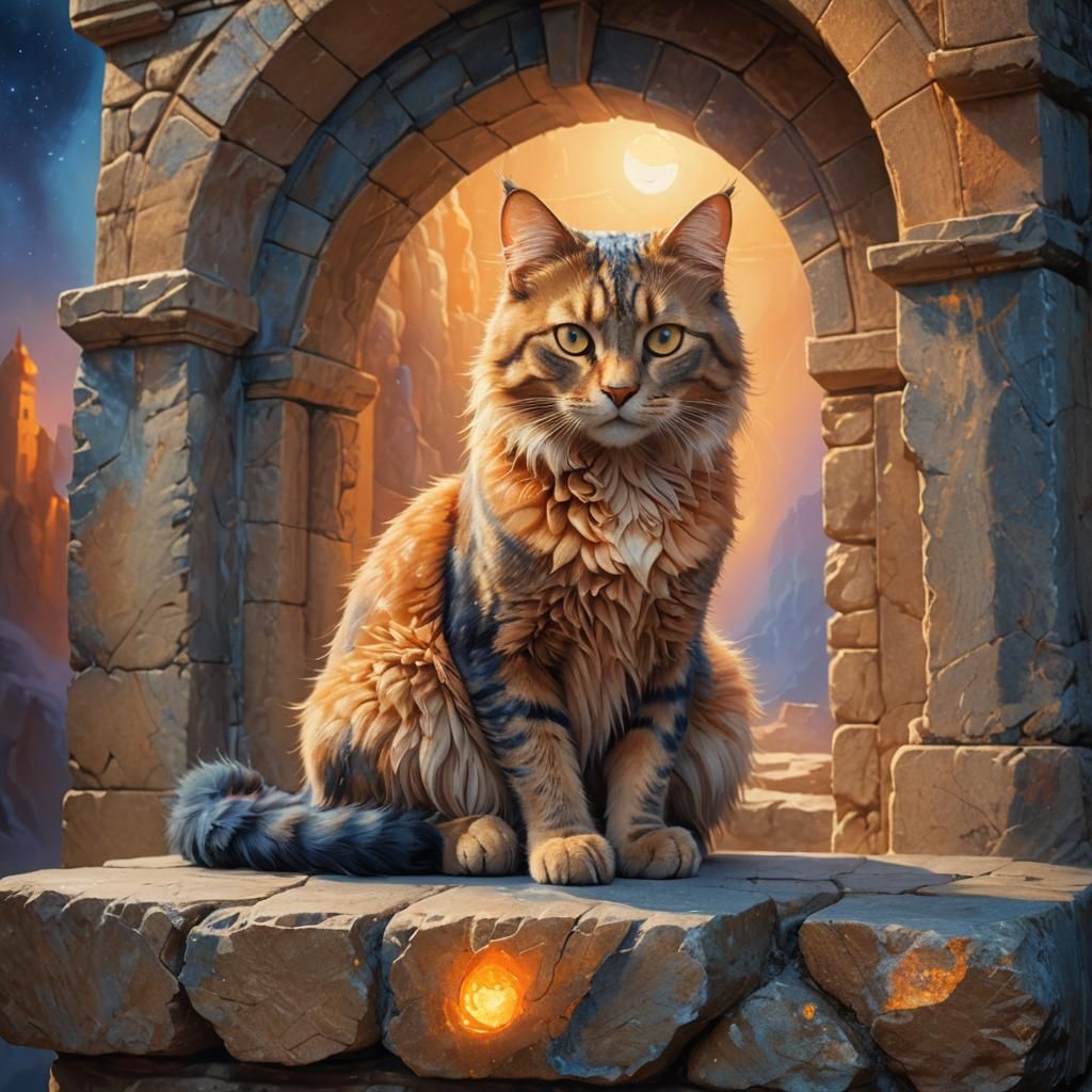 Mystical Cat in Archway: Fantasy Concept Art