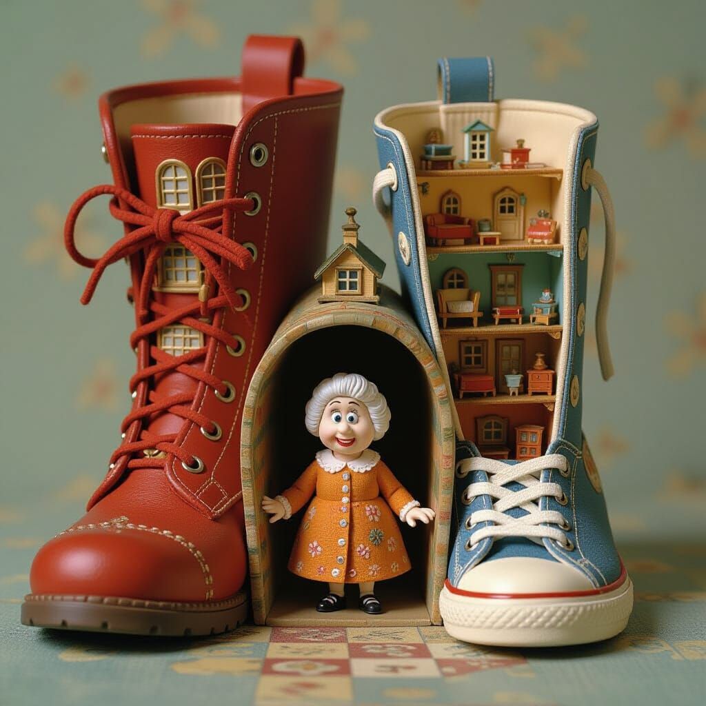 Miniature Old Lady in a Colossal Shoe