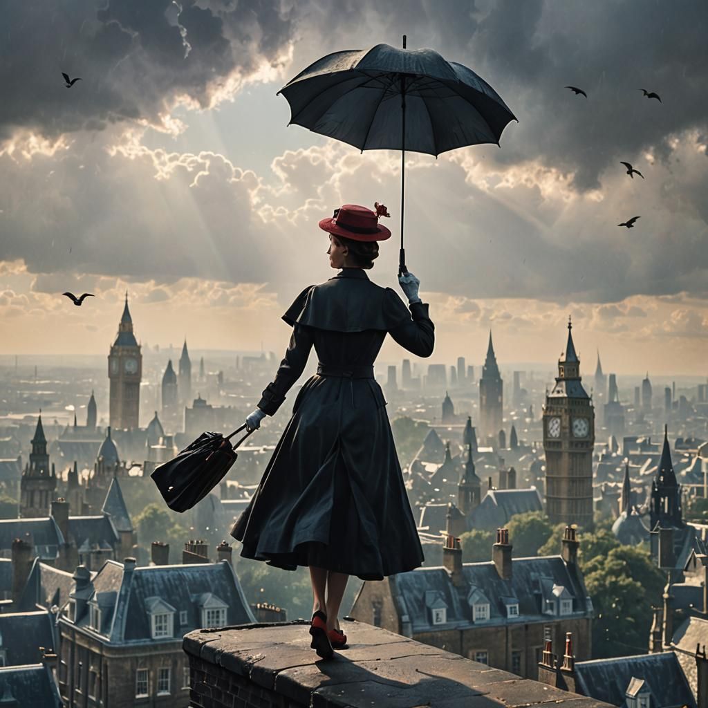 Mary Poppins Flies Over 1900s London