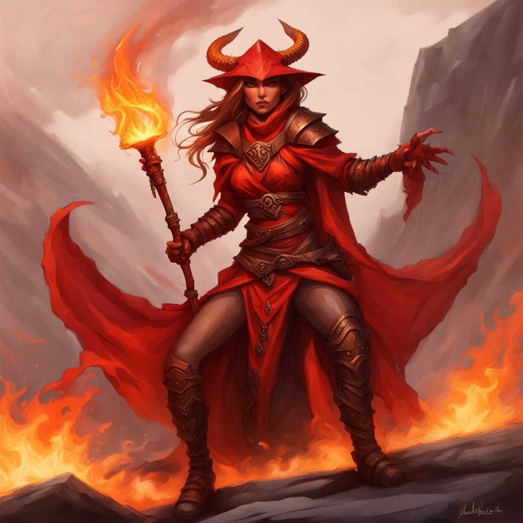 Red Dragonborn Fire Sorcerer Illustration