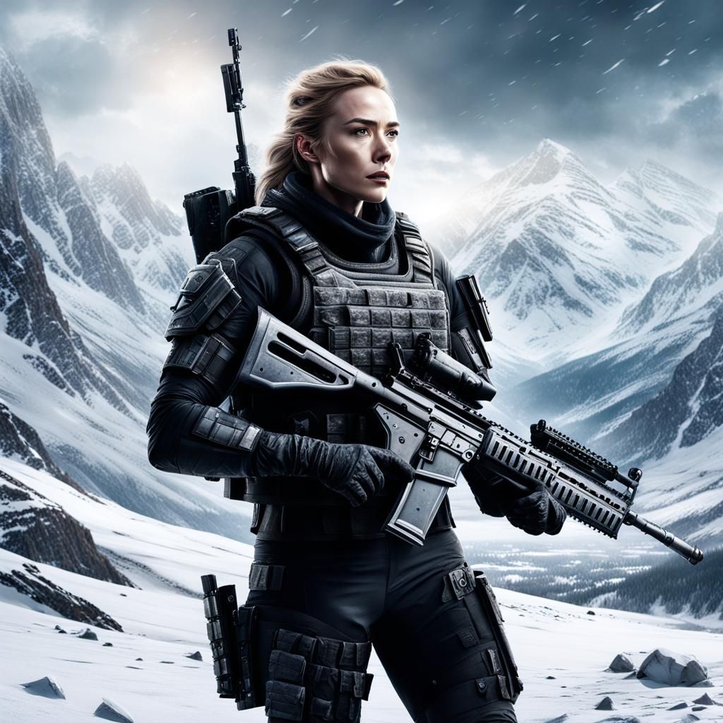 Special Forces Soldier in Snowy Mountain Landscape