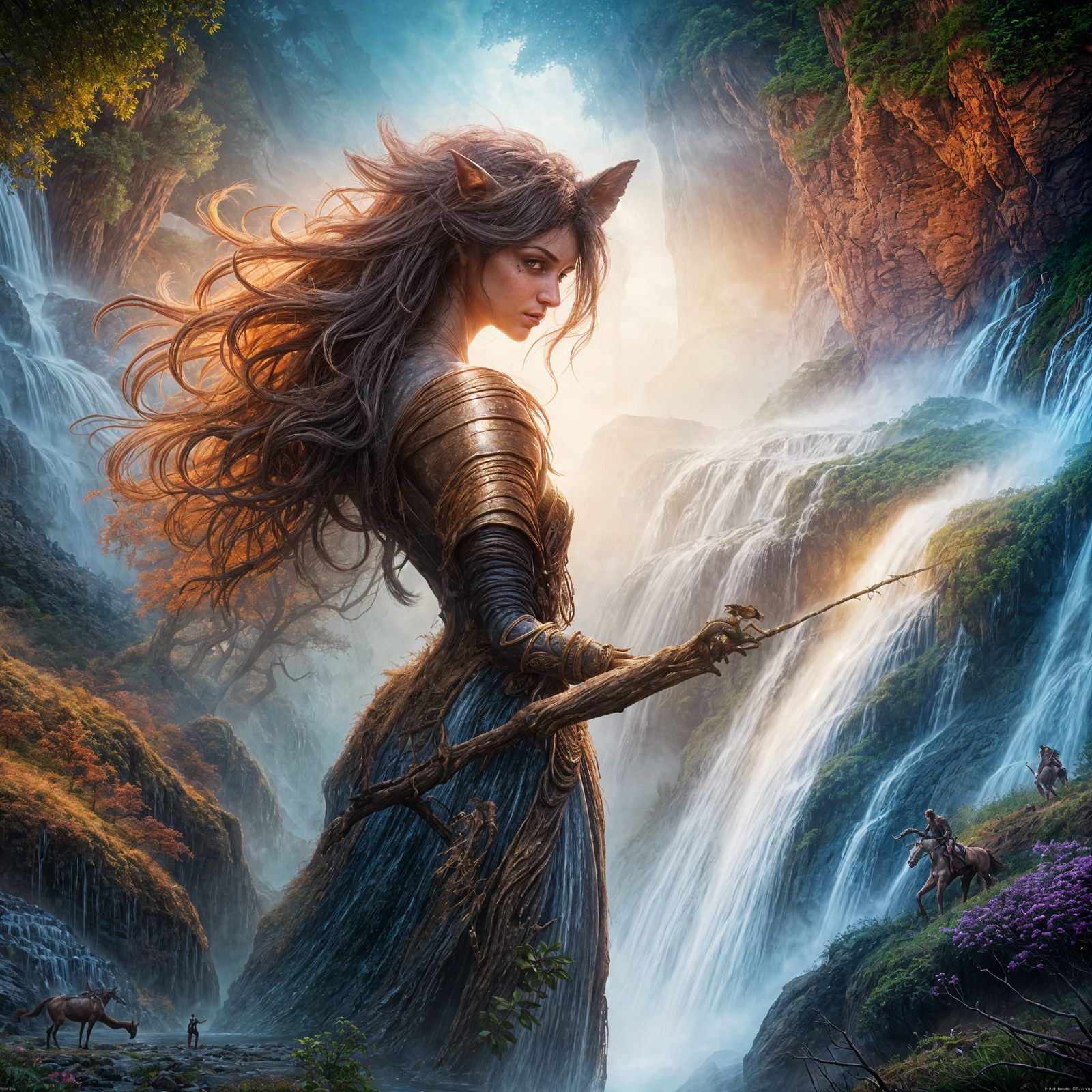 Centaur Emerges from Waterfall: Fantasy Concept Art