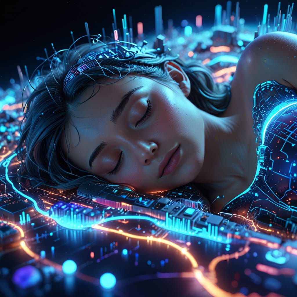Sleeping Hologram on Earth in Surreal Style