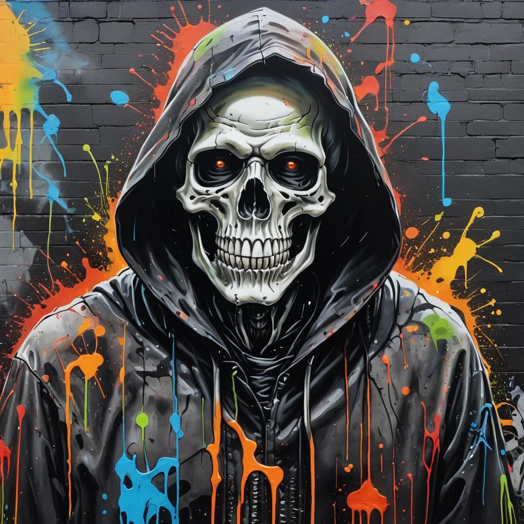 Grim Reaper Graffiti Art: Melting Mural of Mortality