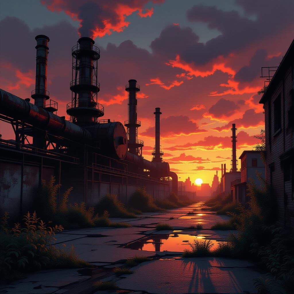 Dystopian Industrial Cityscape at Dusk