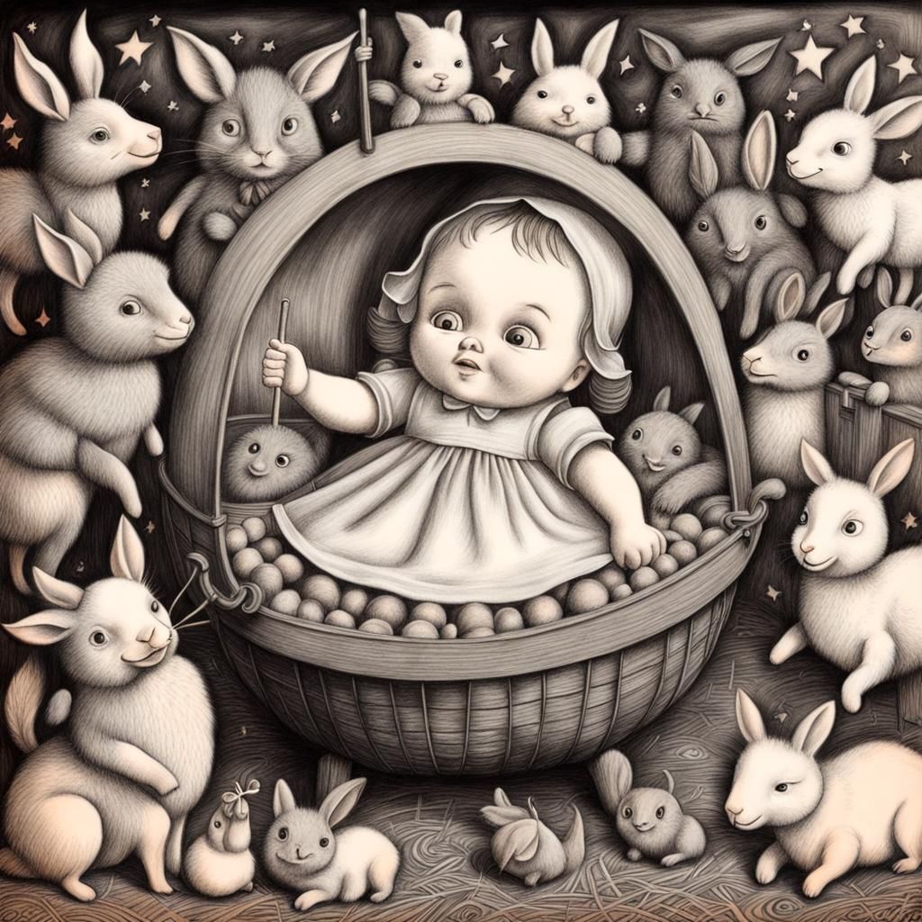 Detailed Charcoal Drawing of a Nursery Rhyme