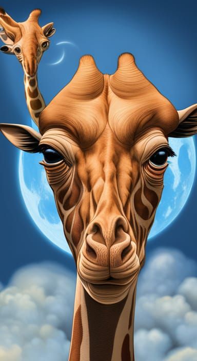 Giraffe Gazing at Moon in Dreamlike Realism