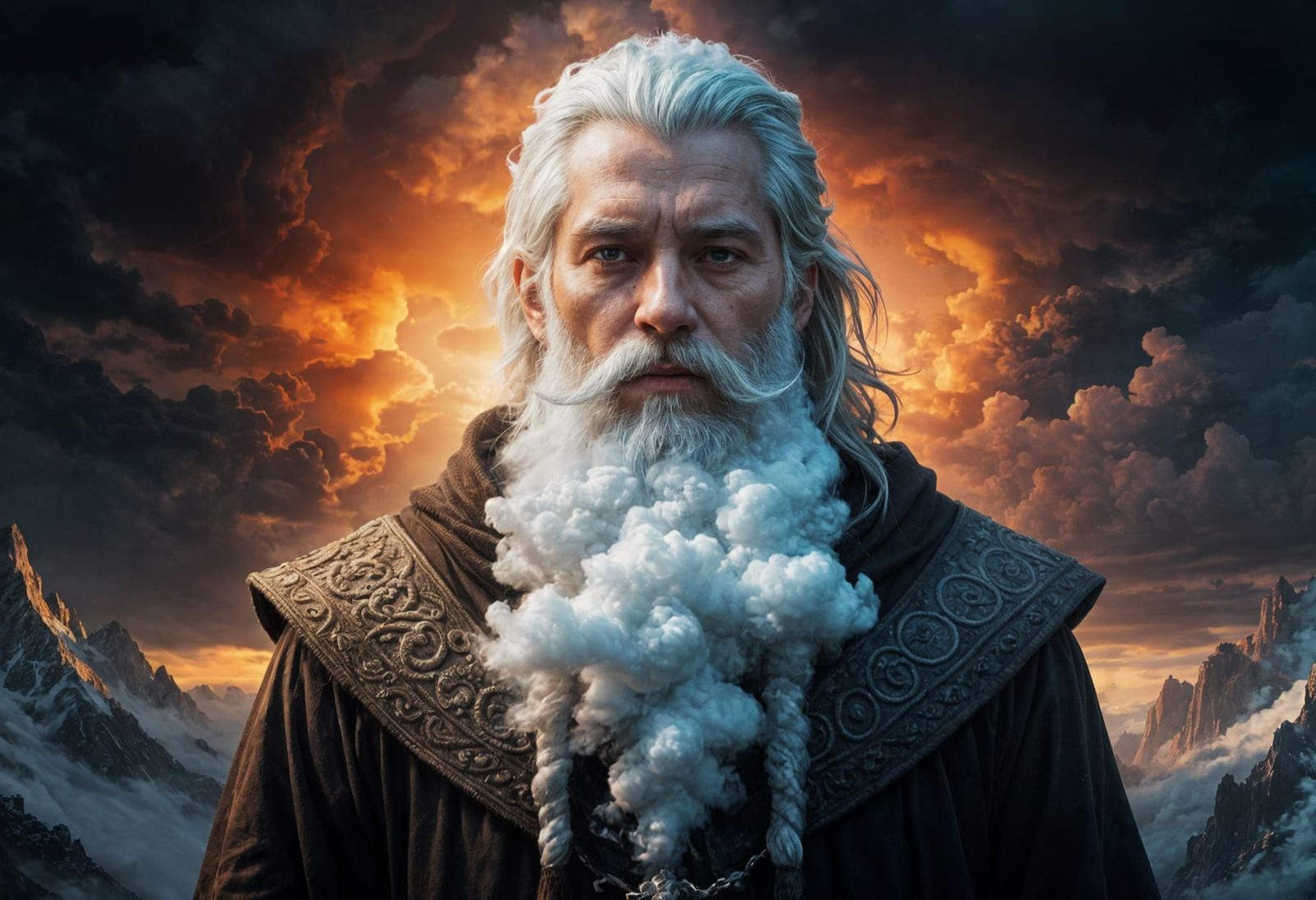 Fantasy Wizard with Cloud Beard, Digital Art