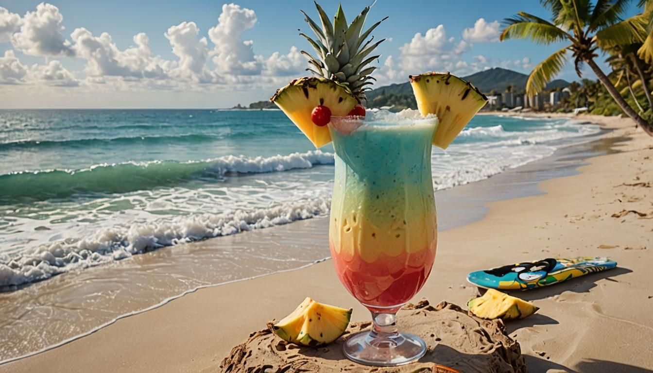 Piña Colada on Sun-Kissed Beach in Luminist Style