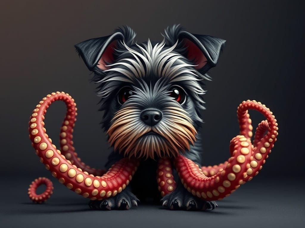 Adorable Chibi Schnauzer with Vibrant Octopus Tentacles
