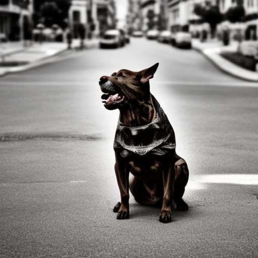 Hyperrealistic Dog Barking in City Street