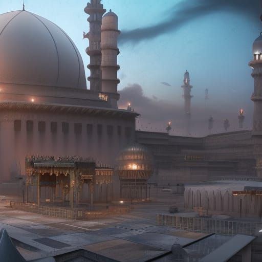 Cyberpunk Mali Djenné Mosque in Detailed Matte Painting