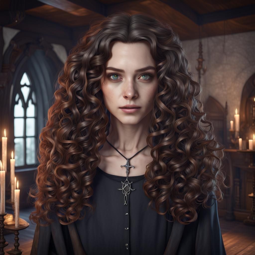 Young Witch Casting Spells in Gothic House