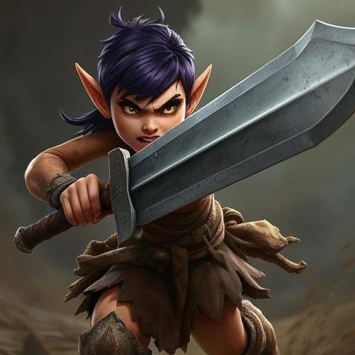 Female Gnome Barbarian Warrior Yelling Warcry