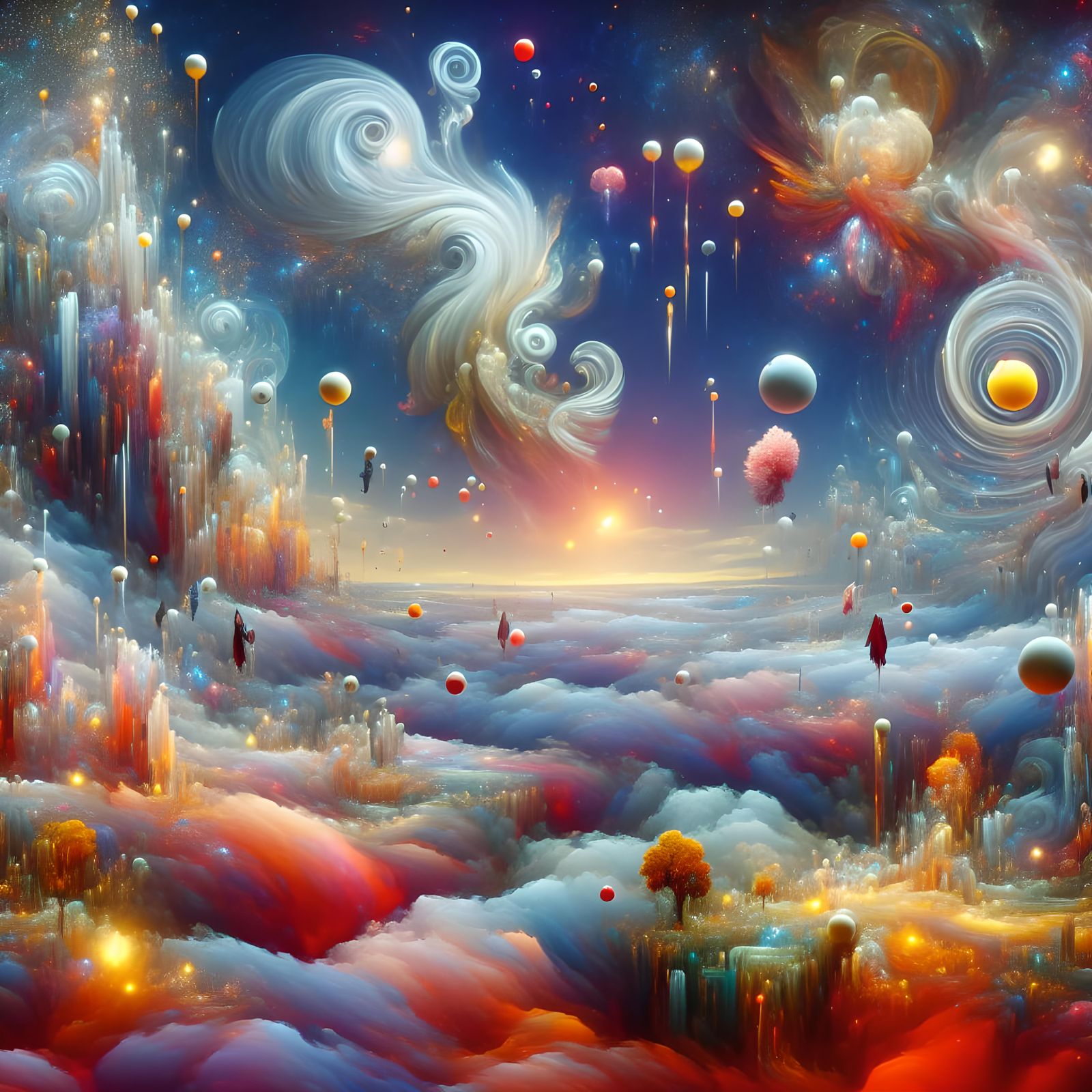 Surreal Dreamscape with Floating Objects in Symbolist Style