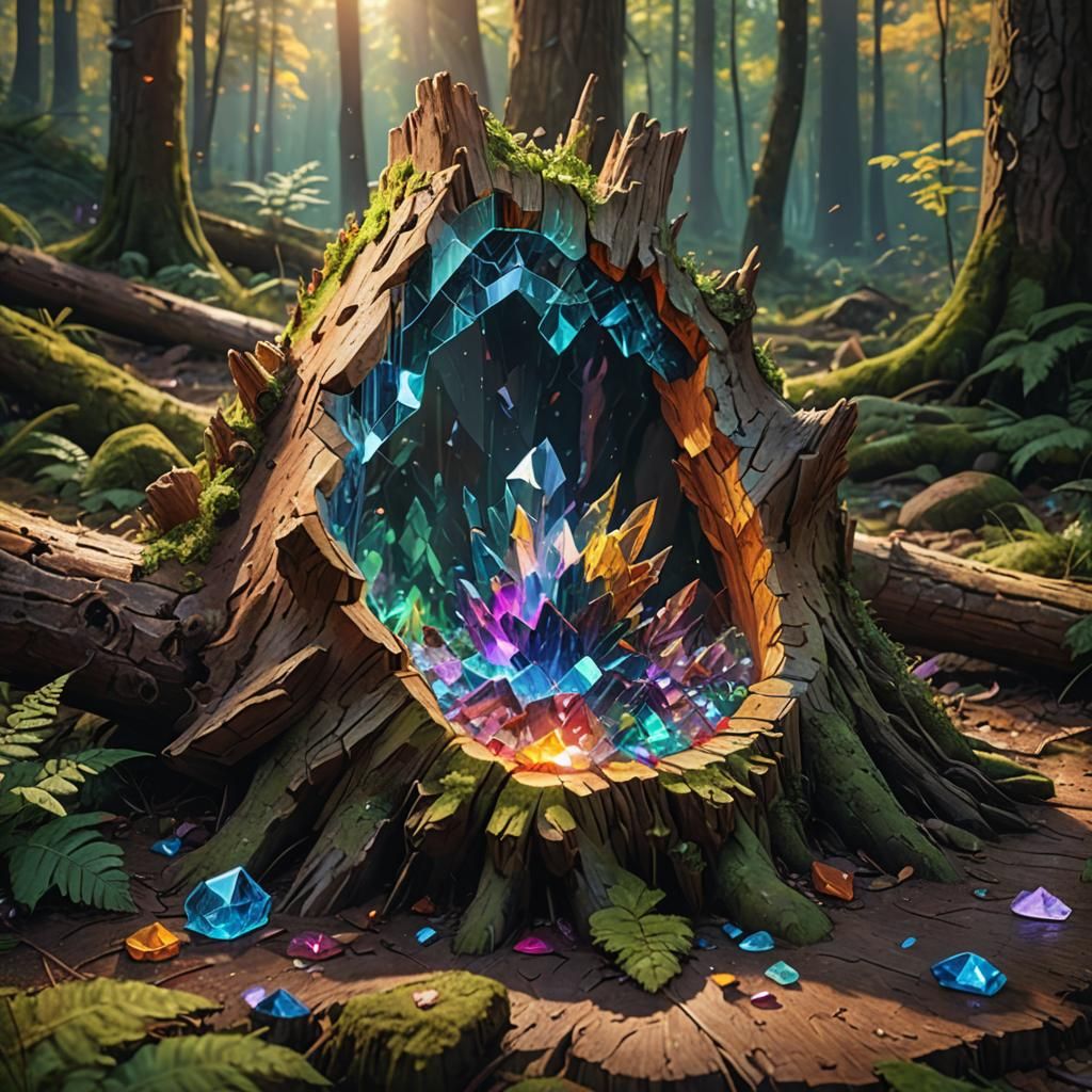 Enchanted Crystal in a Detailed Fantasy Forest