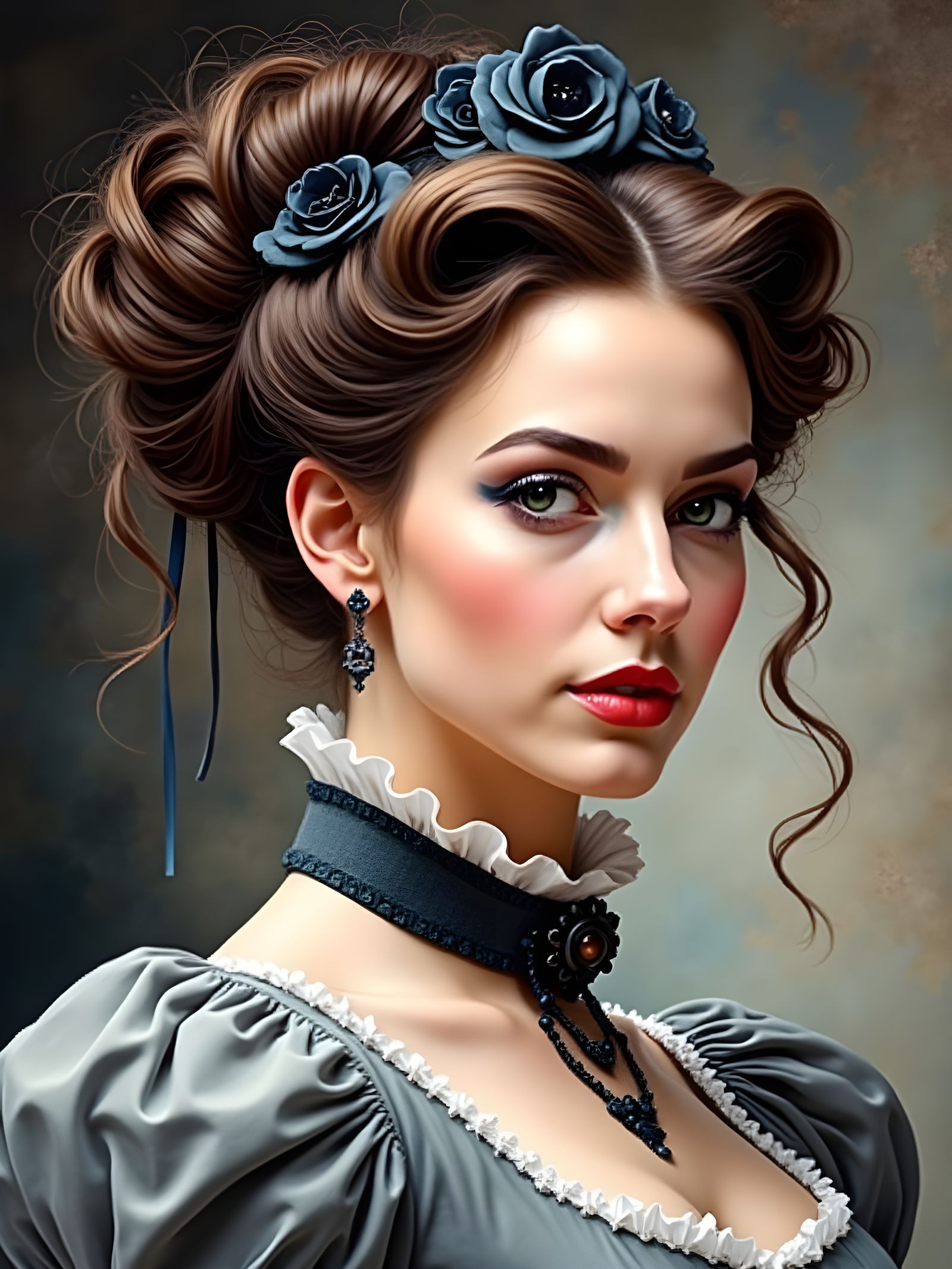 Curvy Victorian Woman in Detailed Charcoal Drawing