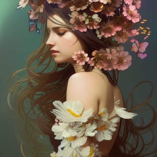 Butterfly Crown Portrait in Art Nouveau Style