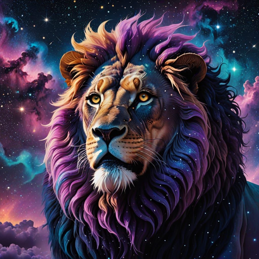 Celestial Lion Roaring in Stardust Nebula