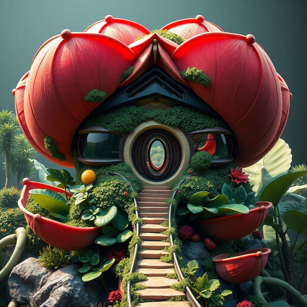 Futuristic Flower Palace in High-Contrast Matte Painting