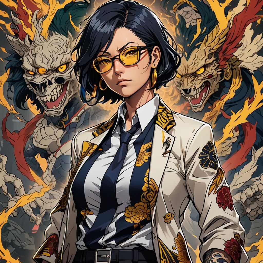 Striking Yakuza Woman in My Hero Academia Anime Style