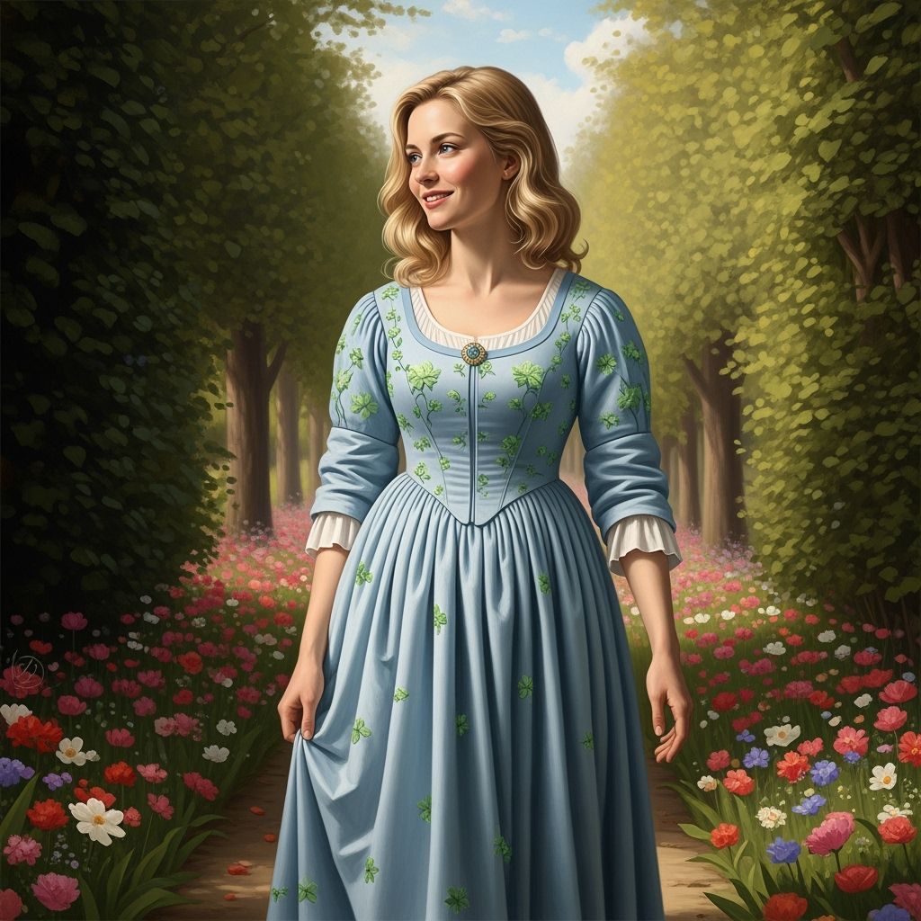 Blonde Woman in Floral Dress: Hyperrealistic Vermeer-Inspire...