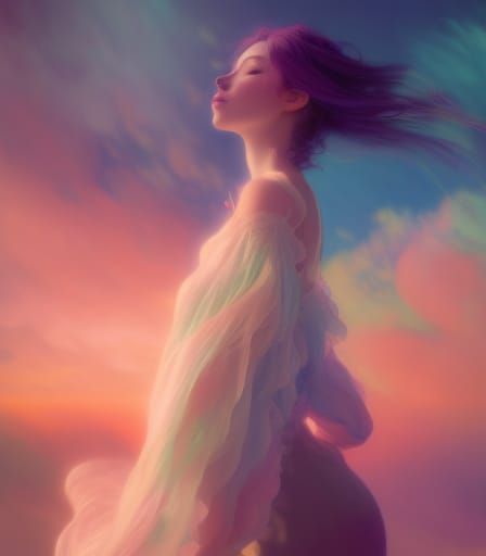 Dreamy Woman in Cloud Dress: Digital Art